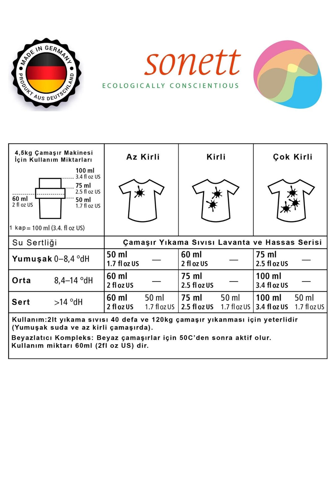 Sonett Organik LavantalÄ± ÃamaÅÄ±r YÄ±kama 2Lt.