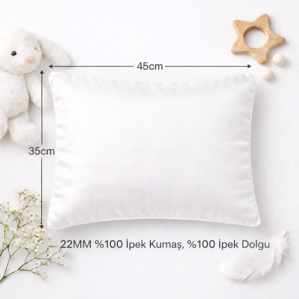 Premium İpek Bebek Yastığı - Saf İpek Dolgulu, Antialerjik ve Organik