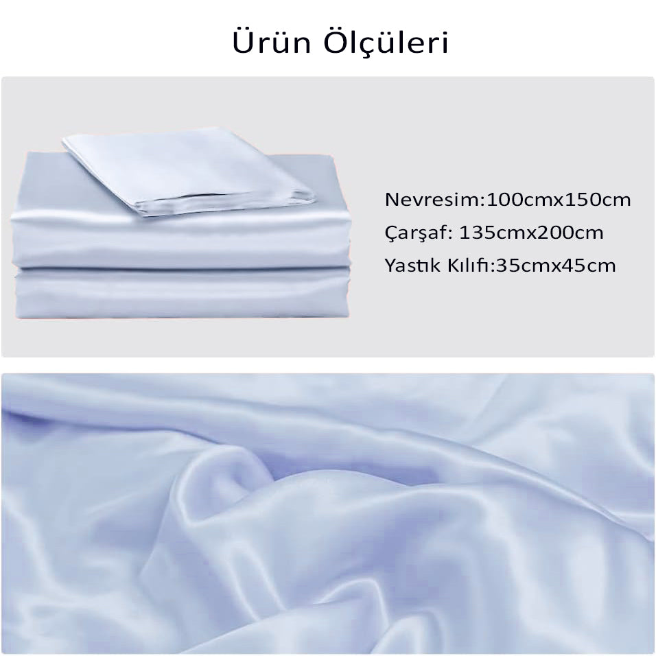 İpek Bebek Mavi Nevresim Takımı - %100 Saf İpek, Hipoalerjenik, Nefes Alabilir