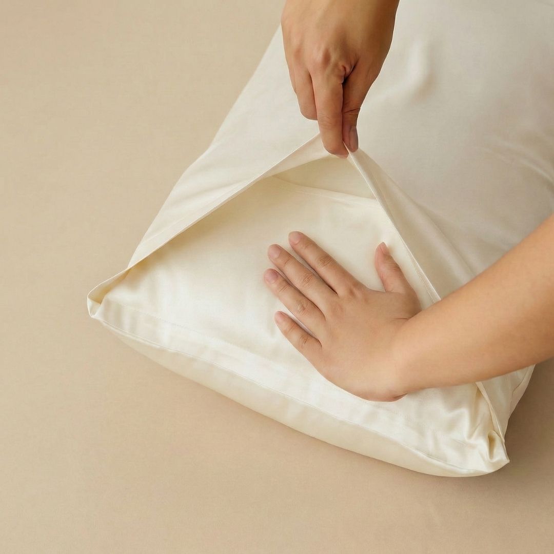 Zarf Tipi (Envelope) Kırık Beyaz İpek Yastık Kılıfı Premium 22MM