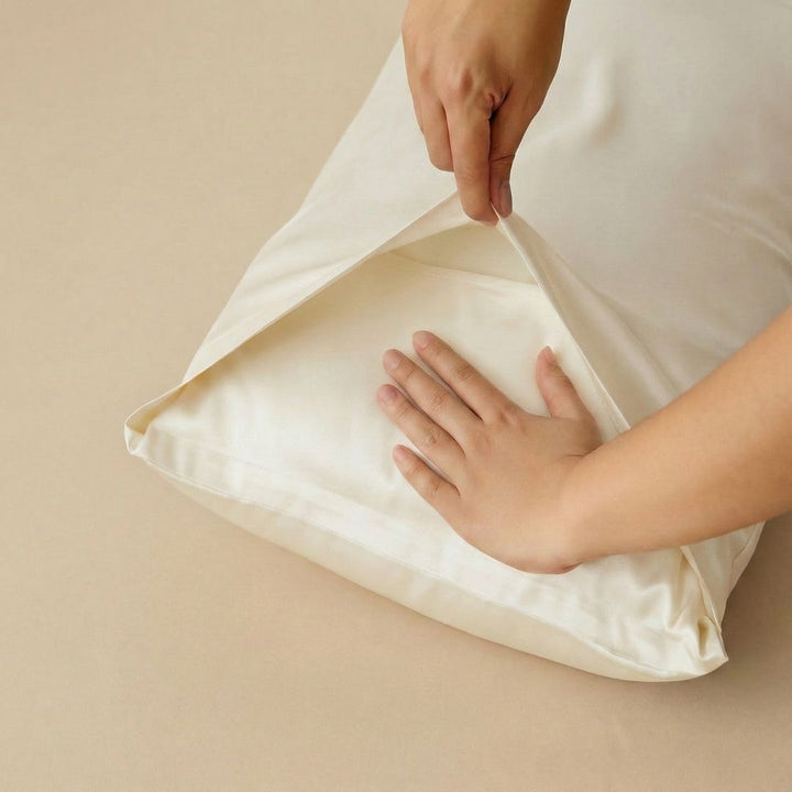 Zarf Tipi (Envelope) Kırık Beyaz İpek Yastık Kılıfı Premium 22MM